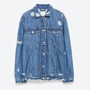 Zara Oversized Distressed Denim Jacket XS